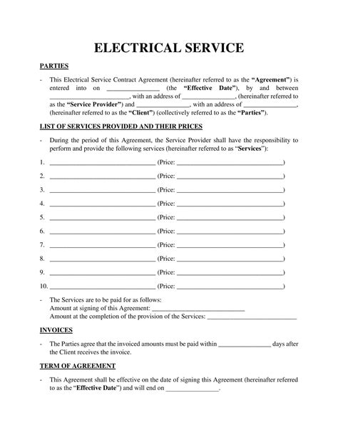 Electrical Contract Template Printable