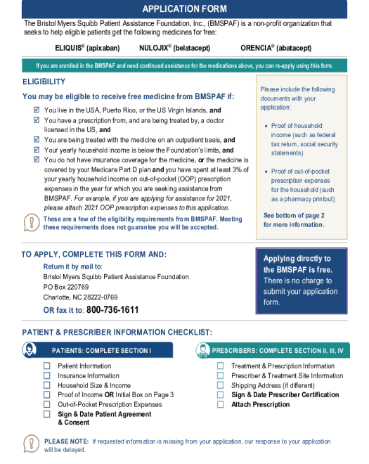Eliquis Patient Assistance Form Printable Printable Free Templates
