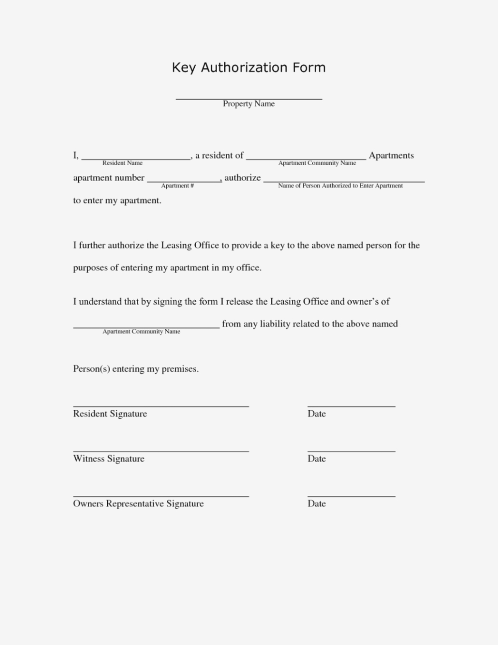 Employee Key Agreement Form Heartimpulsarco Key Holder Agreement 