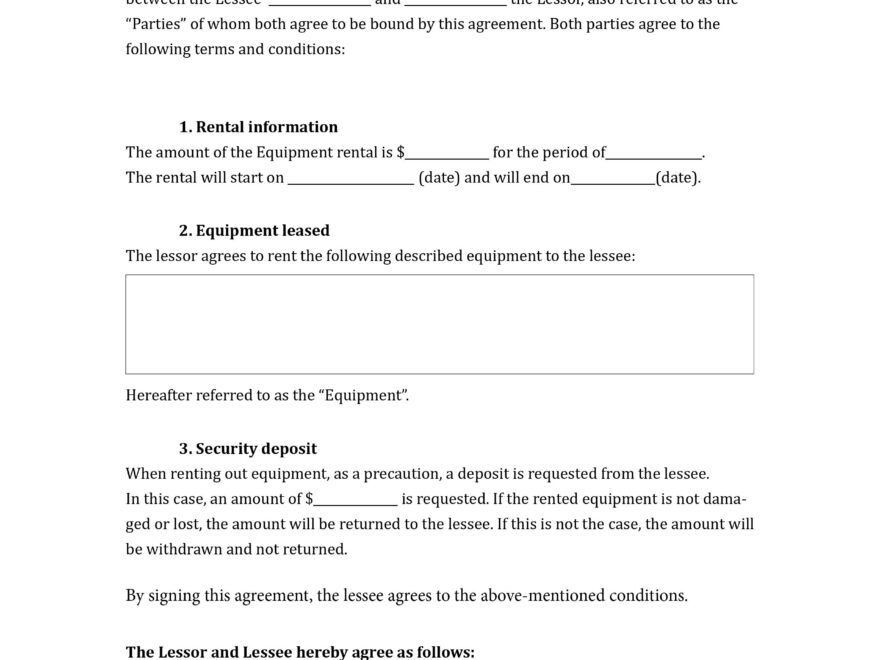 Equipment Rental Agreement Template