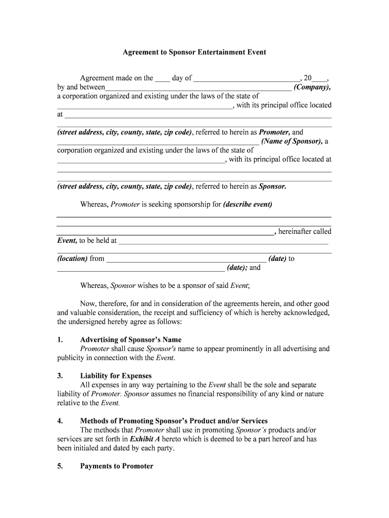 Fill And Sign The Third Party Contract Agreement To Be Provided By Sponsor Form