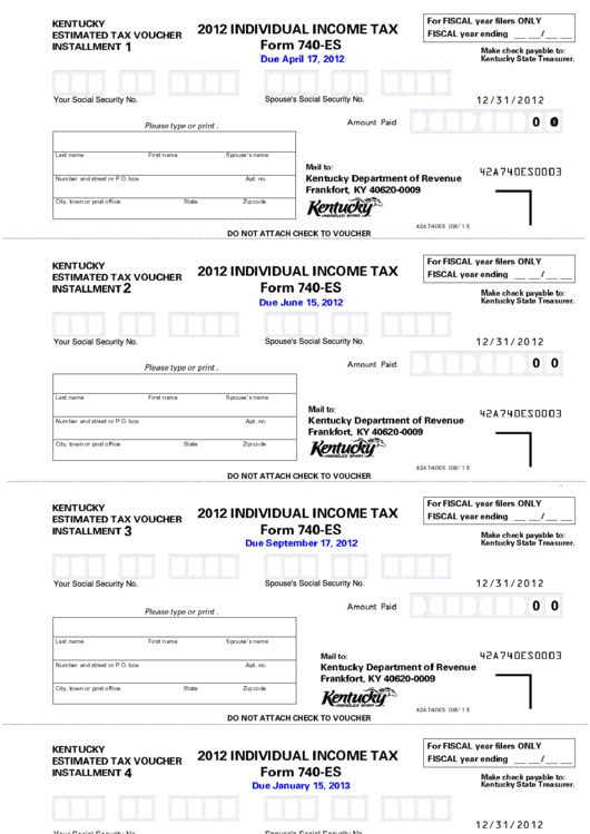 Fillable Form 740 Es Individual Income Tax Estimated Tax Voucher 