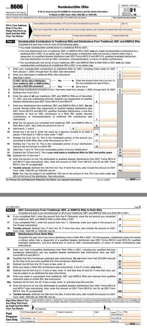 Fillable Irs Form 8606 Printable Forms Free Online