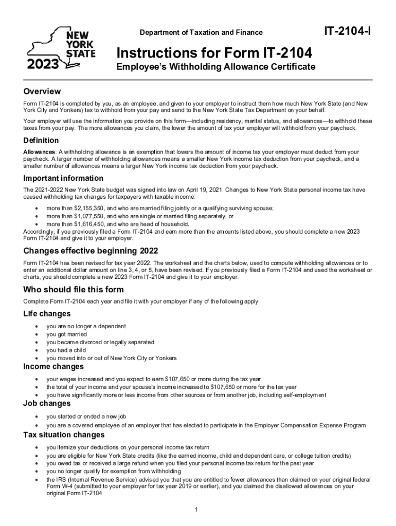 Fillable Online Instructions For Form IT 2104 Employee 39 s Withholding 