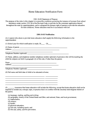 Fillable Online Ohio Home Education Notification Form Fax Email Print 