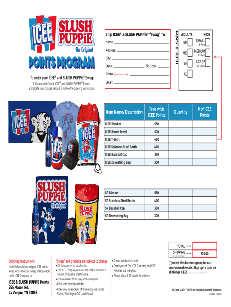 Icee Points Order Form 2025 Usa Printable