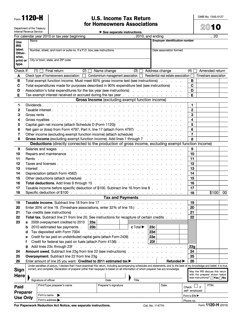 Form 1120 H Fillable Printable Forms Free Online