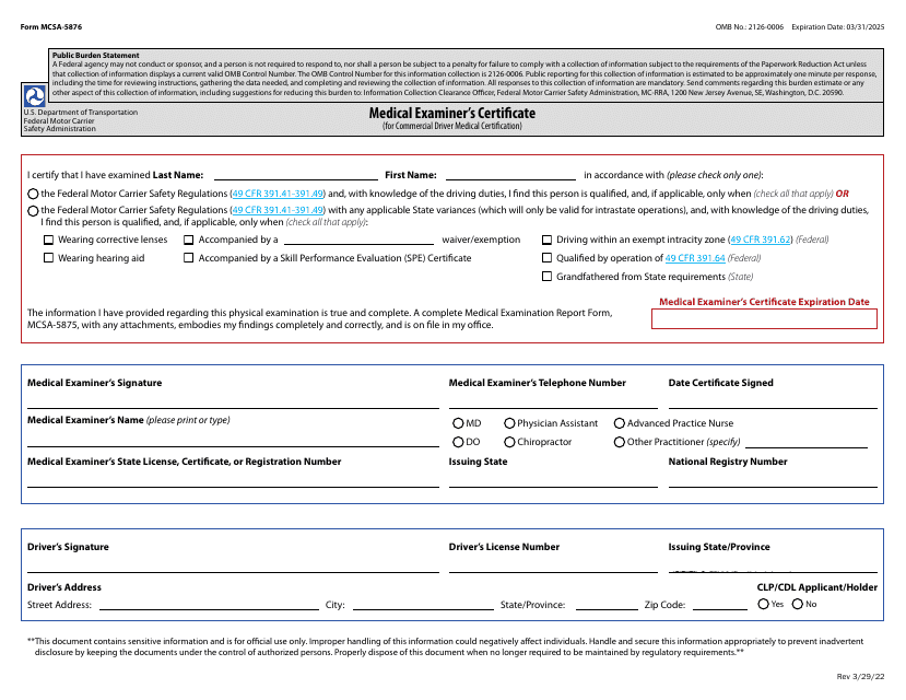 Form MCSA 5876 Download Fillable PDF Or Fill Online Medical Examiner 39 s