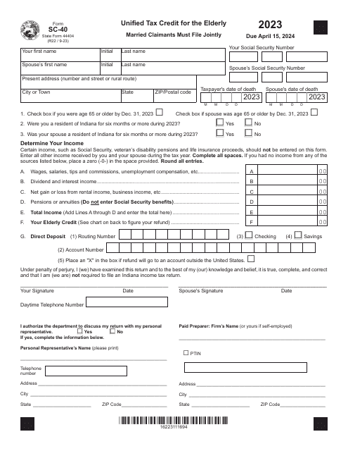 Form SC 40 State Form 44404 Download Fillable PDF Or Fill Online 