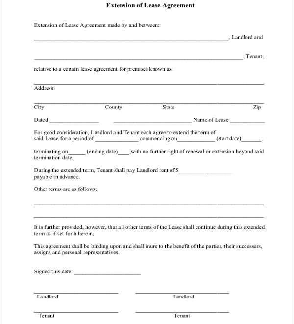 FREE 10 Sample Lease Extension Forms In PDF Word Excel Printable