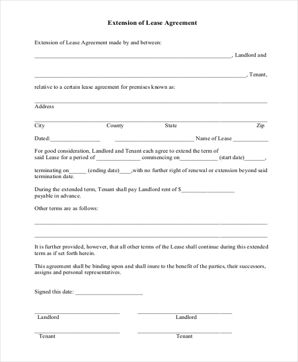 FREE 10 Sample Lease Extension Forms In PDF Word Excel Printable 