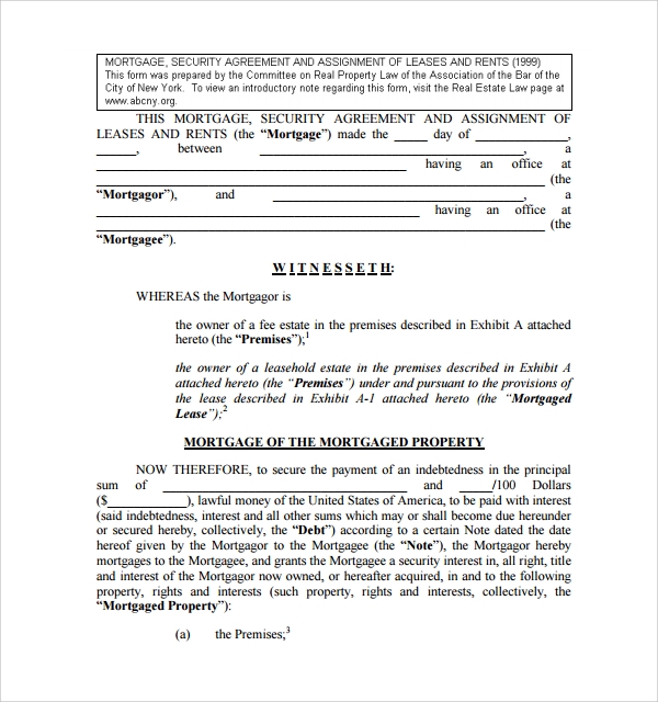 Printable Mortgage Agreement Sample