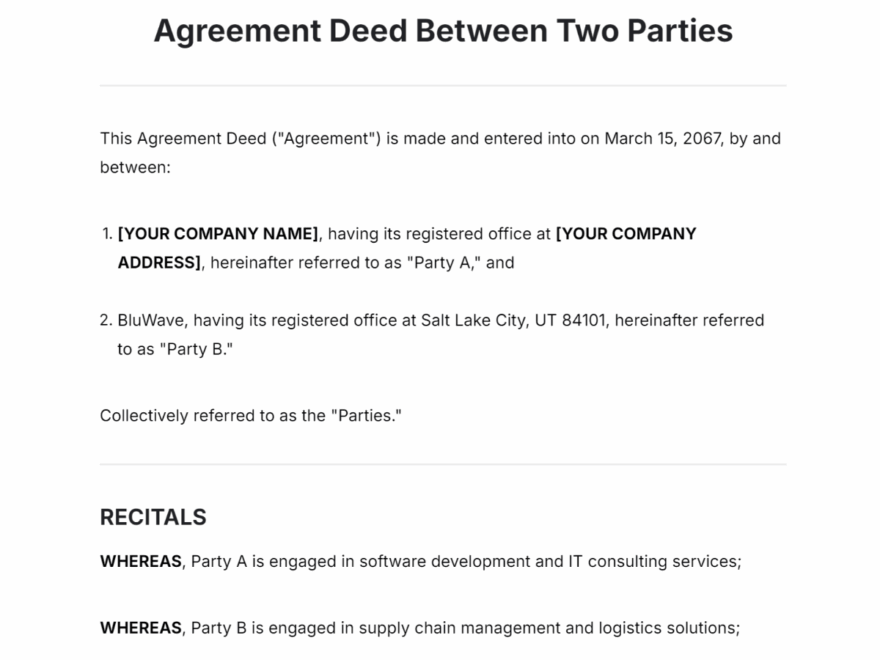 Free Agreements Between Two Parties Templates Editable And Printable