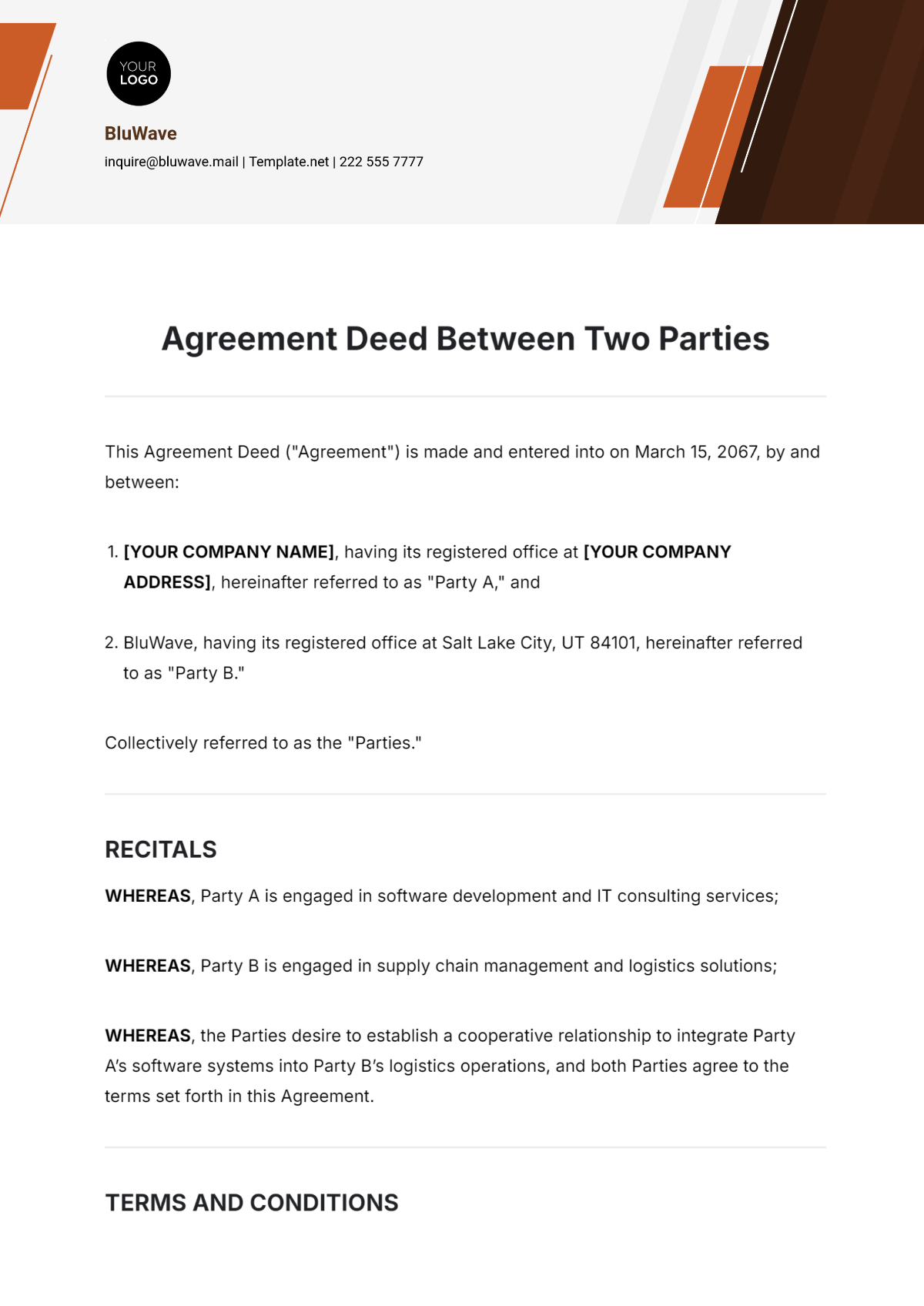 Free Agreements Between Two Parties Templates Editable And Printable