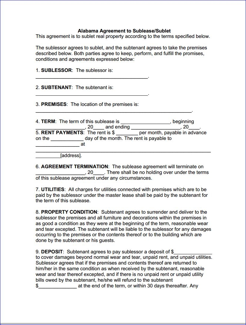 Free Alabama Printable Lease Agreement PDF Templates