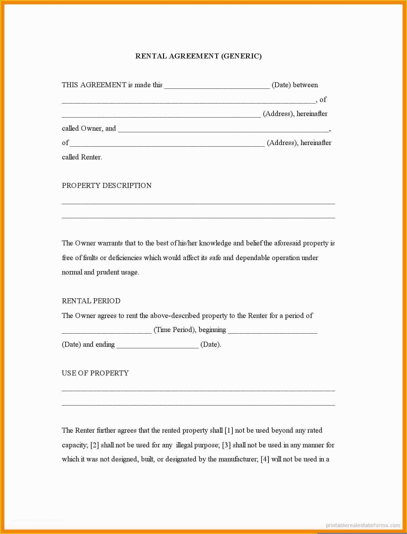 Printable Rental Agreement Free