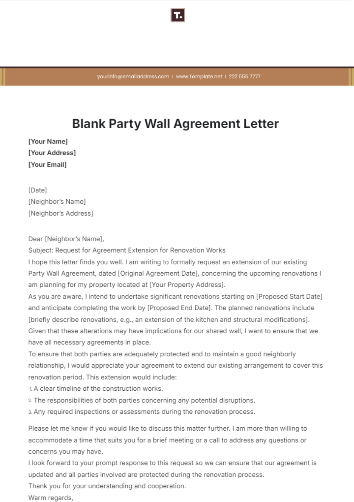 Free Blank Party Wall Agreement Letter Template To Edit Online