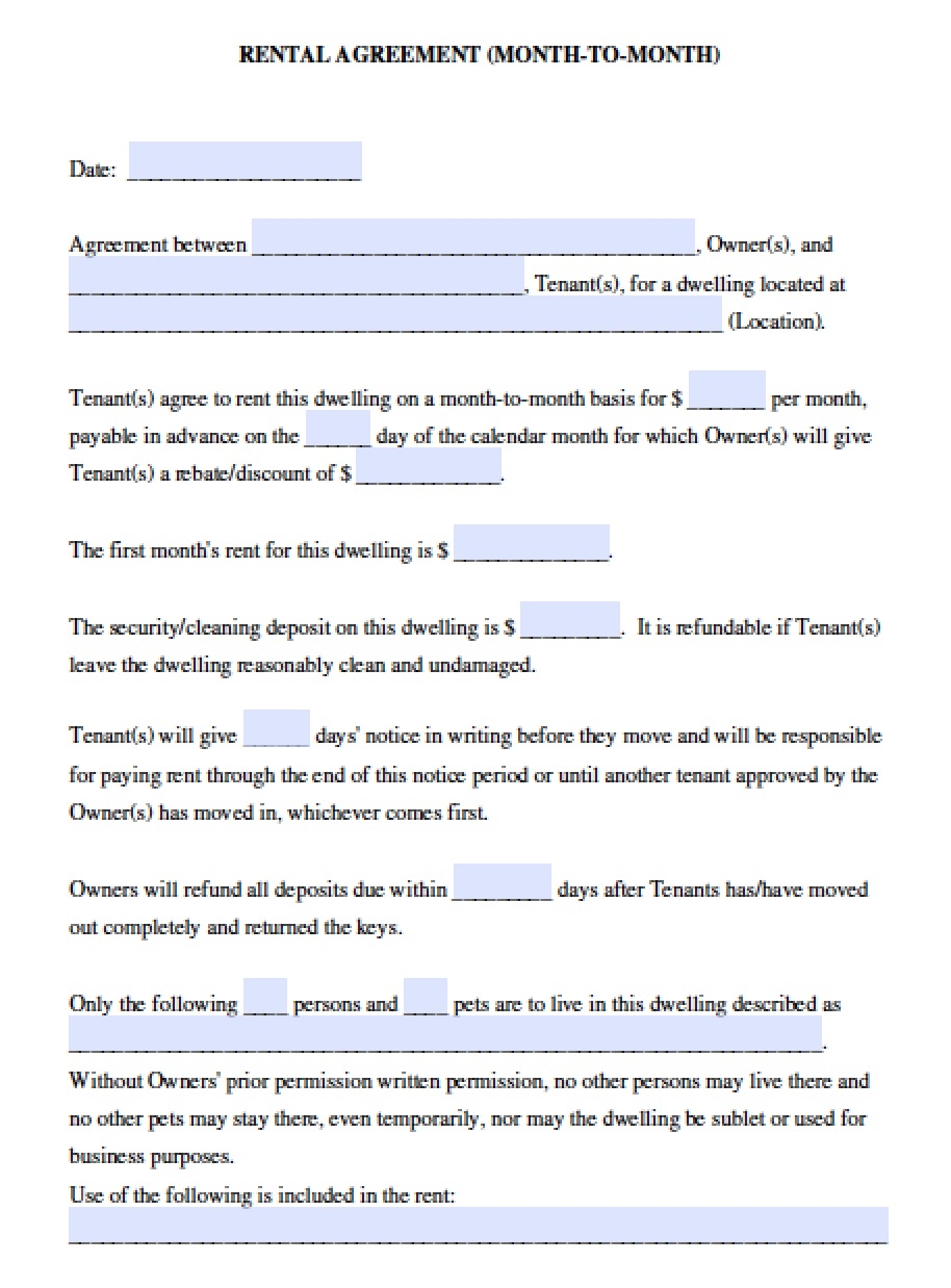 Free California Month to Month Lease Agreement PDF Word doc 