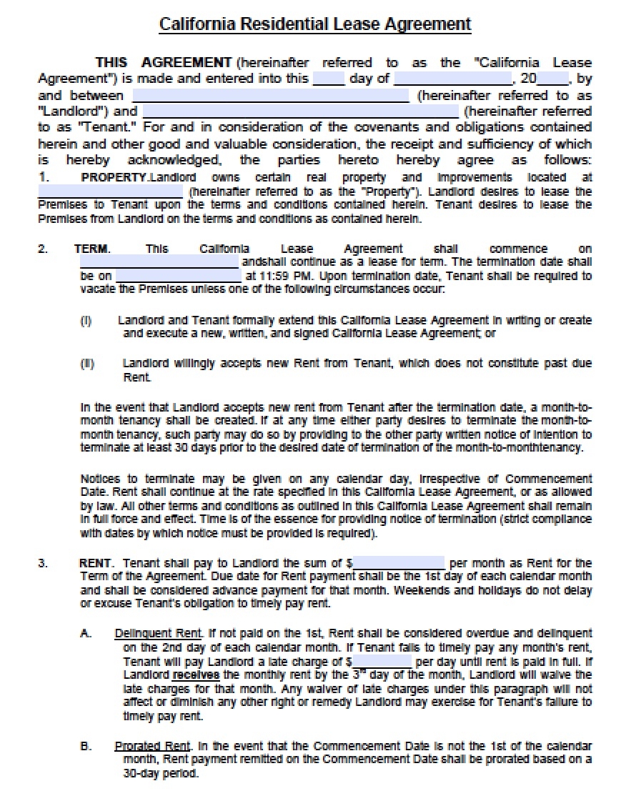 Printable Residential Lease Agreement