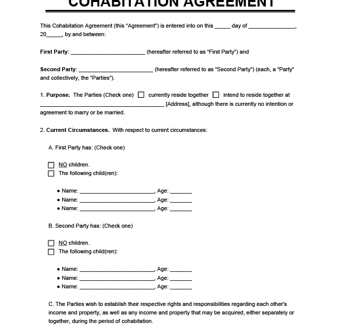 Free Cohabitation Agreement Legal Templates
