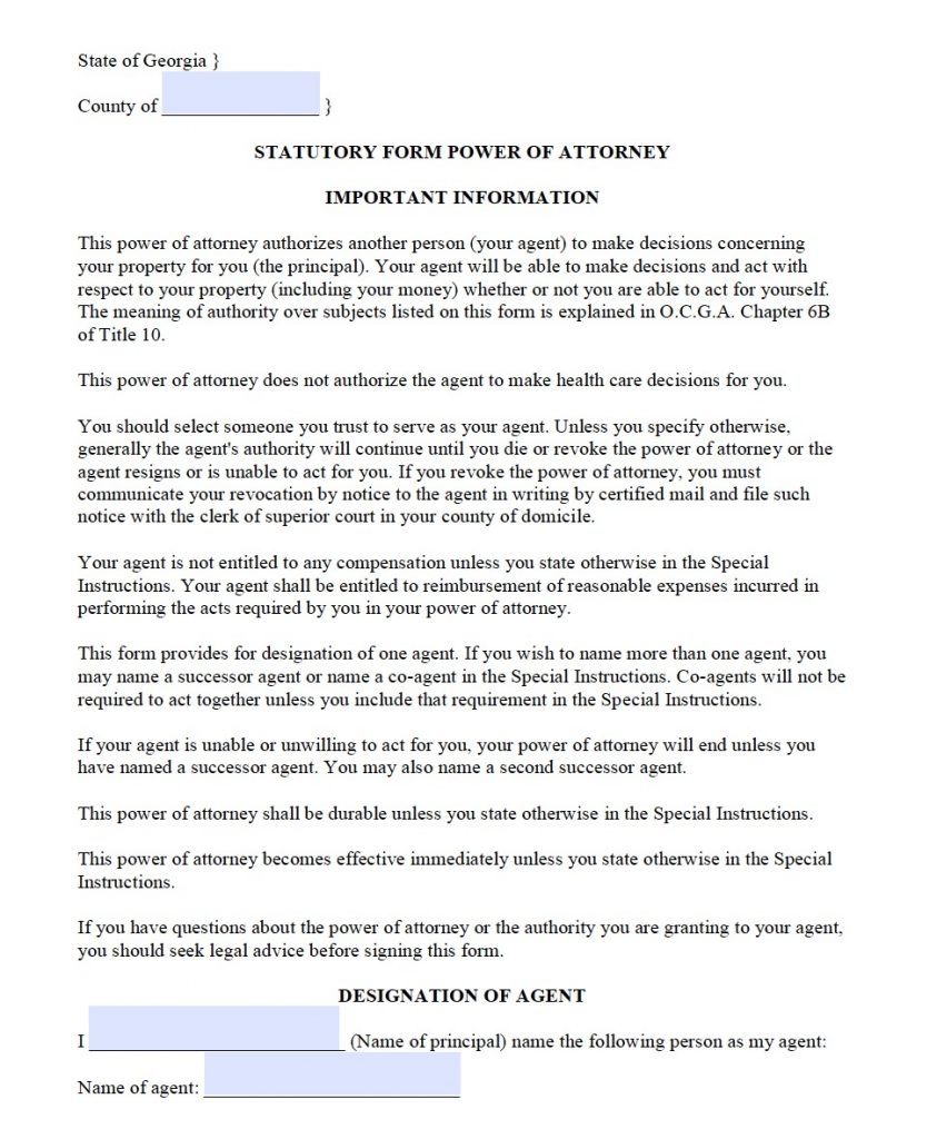 Georgia Power Of Attorney Form 2025 Printable