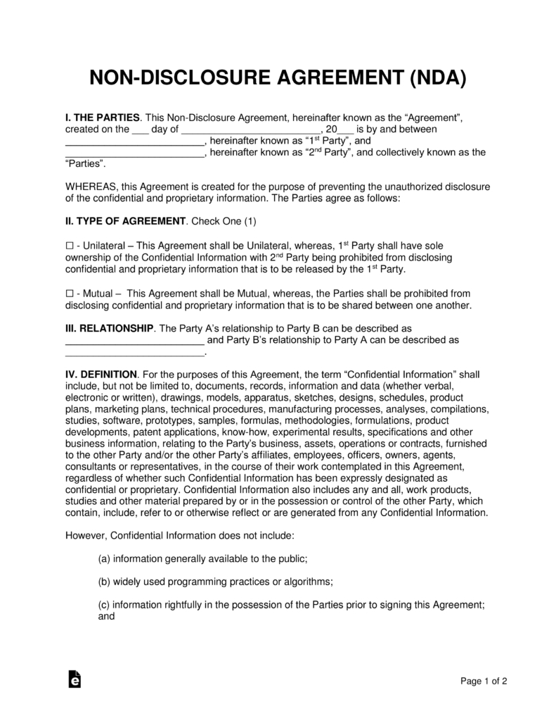 Free Employee Non Disclosure Agreement Nda Pdf Word docx 