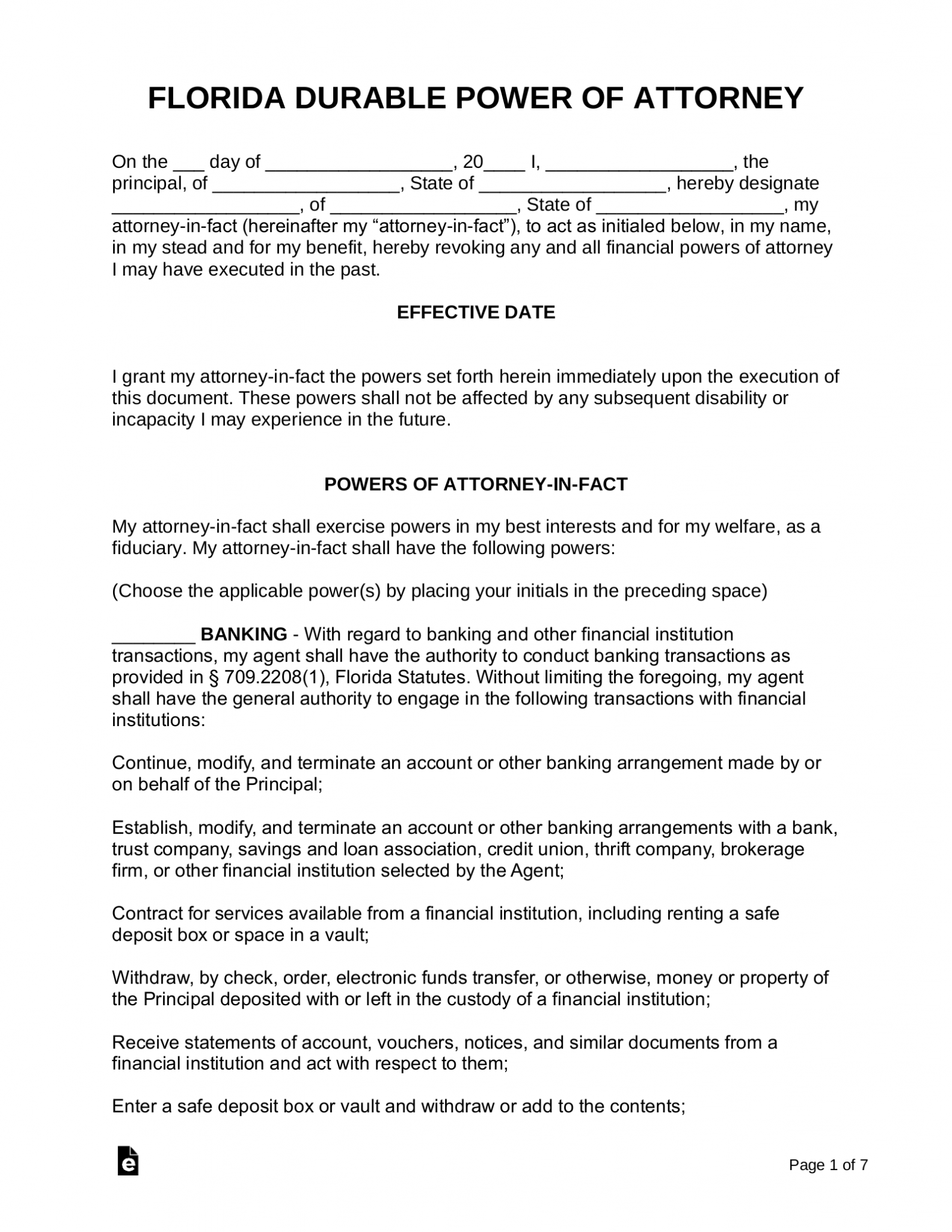 Free Florida Durable Statutory Power Of Attorney Form PDF Word 
