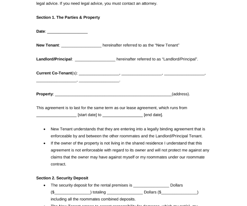 Free Florida Roommate Room Rental Agreement Template Pdf Word