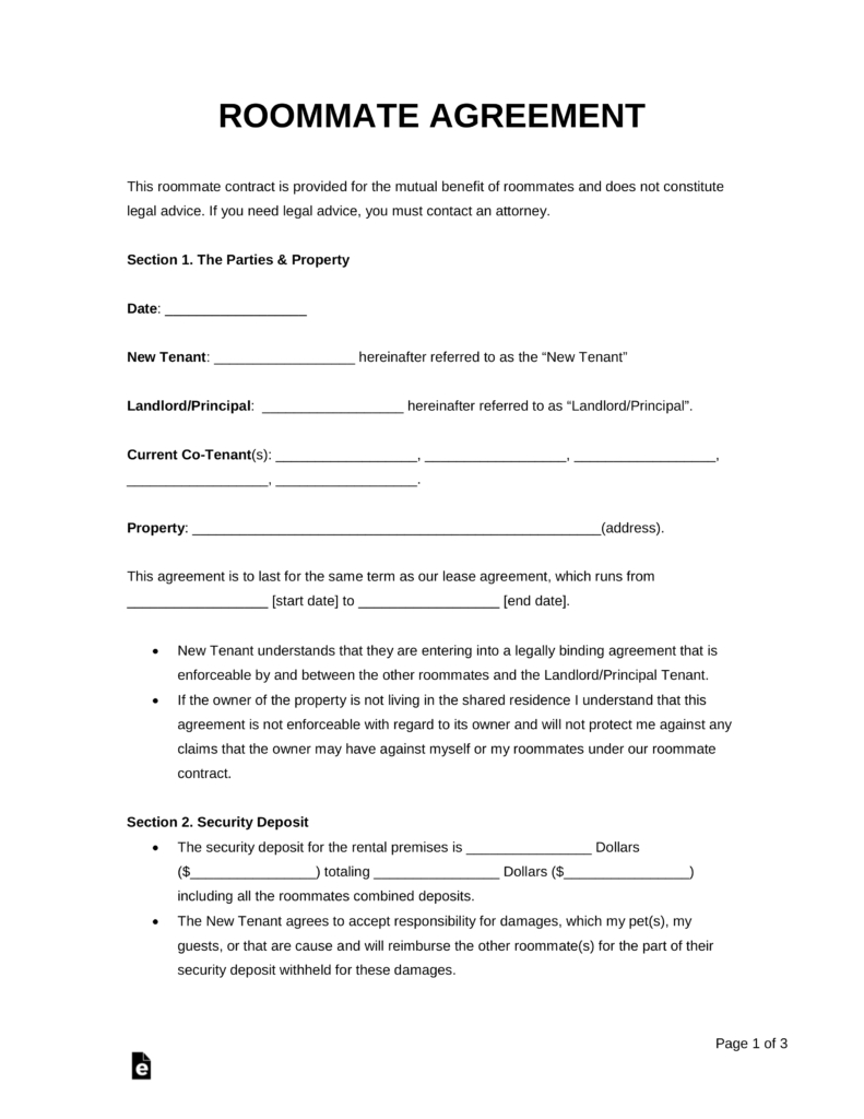Free Florida Roommate Room Rental Agreement Template Pdf Word 