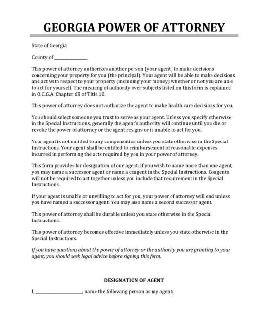 Free Georgia Power Of Attorney Forms All Types PDF Word