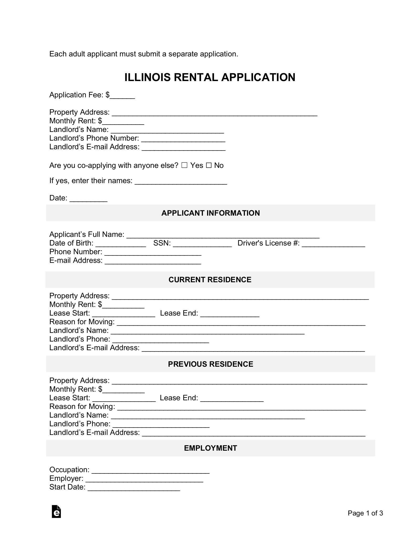 Free Illinois Rental Application Template PDF Word EForms