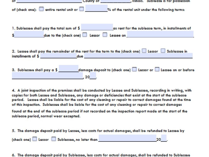 Free Illinois Sublease Agreement Template PDF Word
