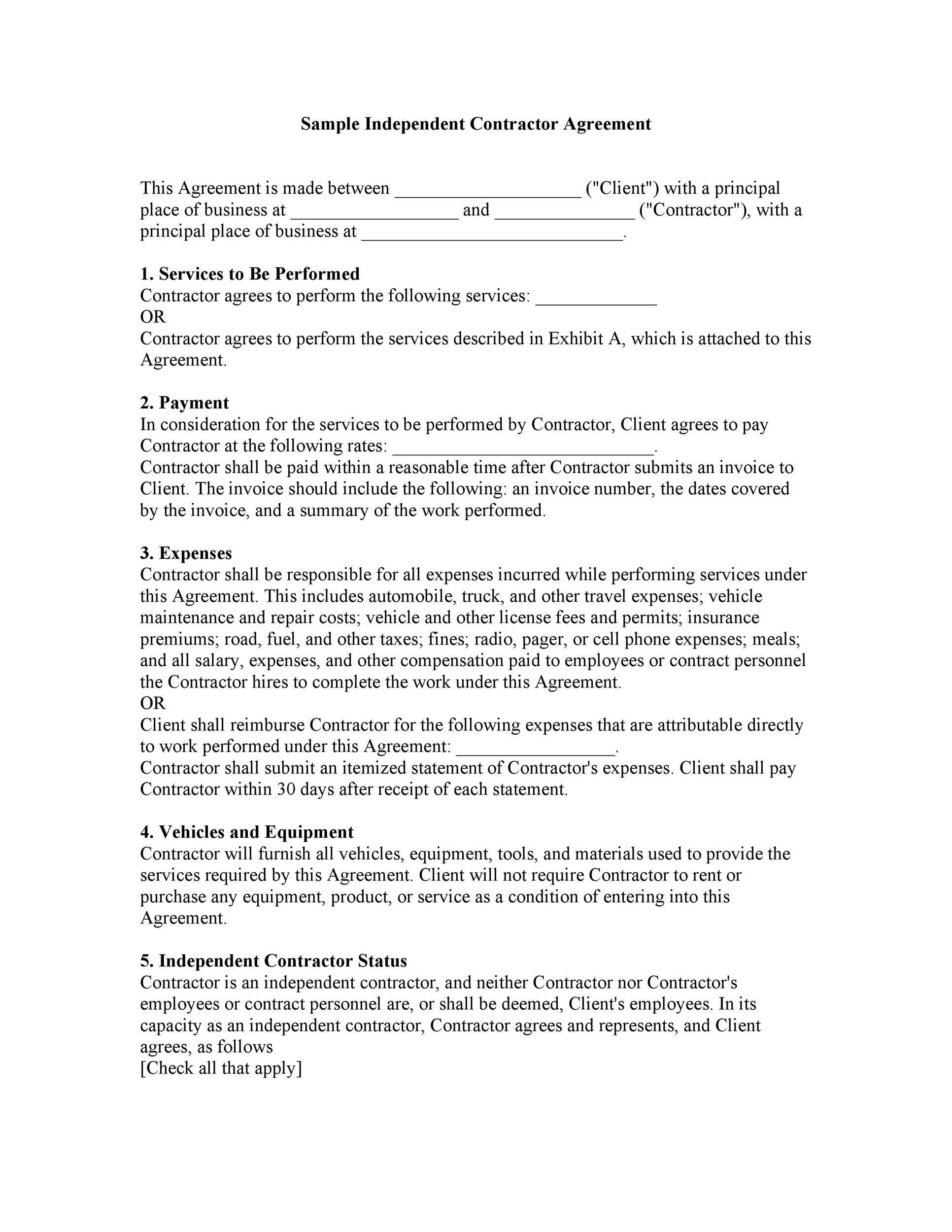 Printable Independent Contractor Agreement