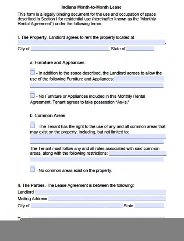 Free Indiana Month To Month Lease Agreement PDF Word Doc Printable 