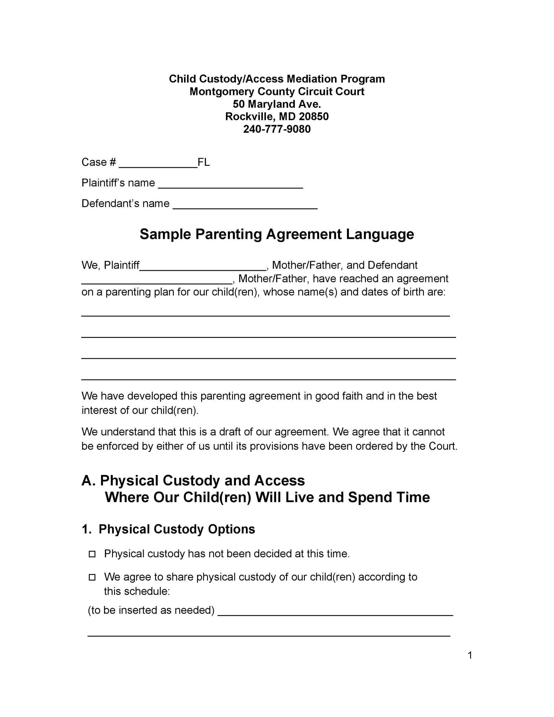 Free Joint Custody Agreement Template Sfiveband