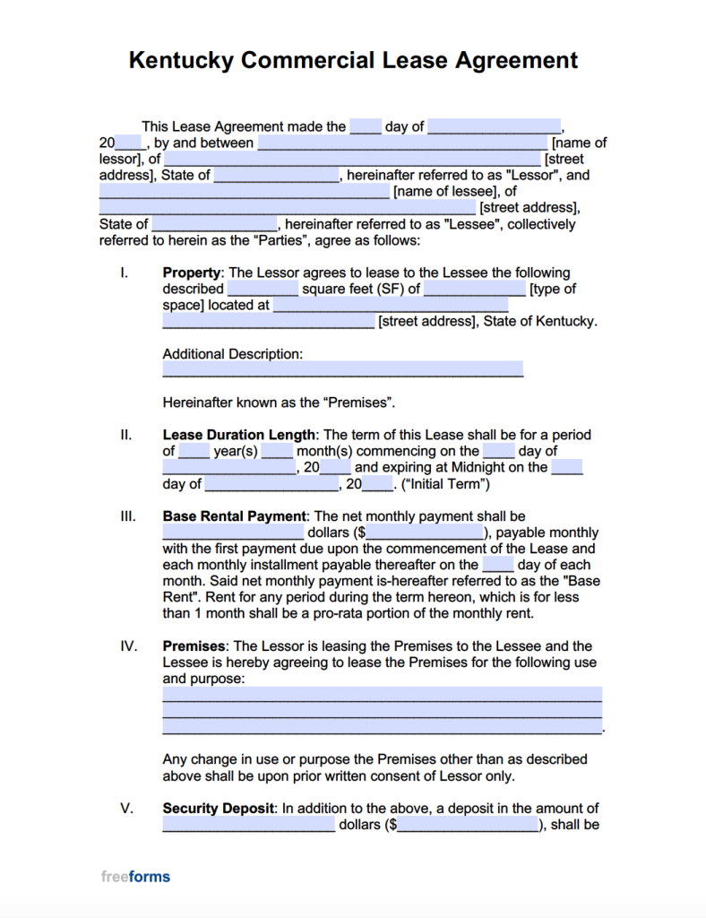 Free Kentucky Commercial Lease Agreement Template PDF WORD