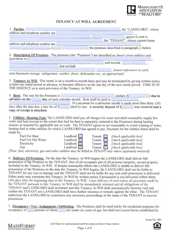 Free Printable Lease Agreement Massachusetts