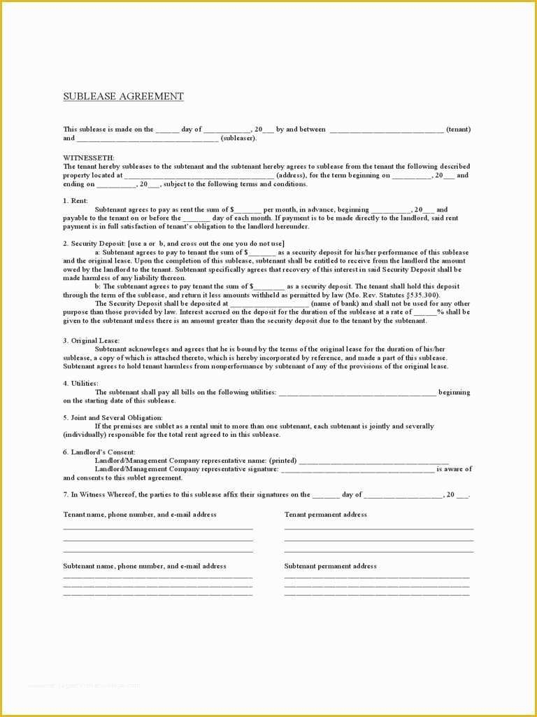 Free Missouri Lease Agreement Template Of Free Printable Rental Lease 
