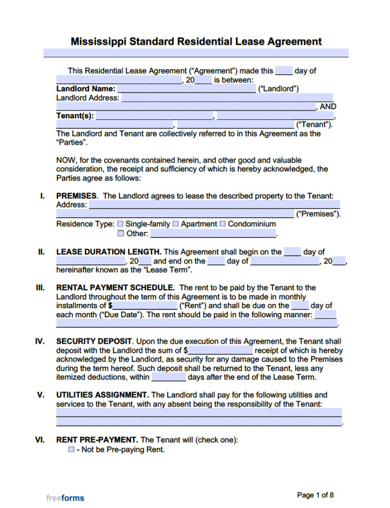 Free Printable Missouri Lease Agreement