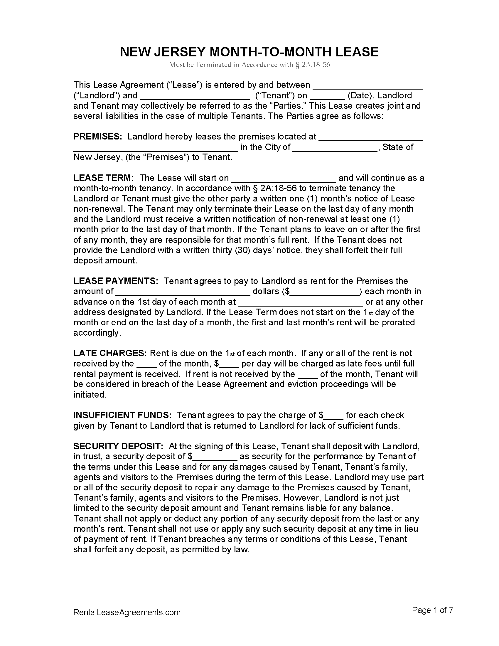 Printable Lease Agreement Nj