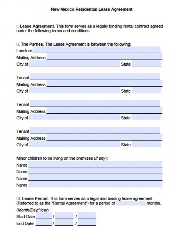 Free New Mexico Residential Lease Agreement PDF Word doc 