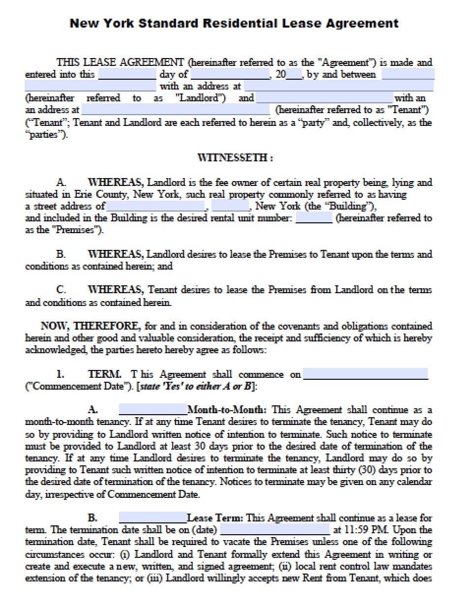 Free New York Residential Lease Agreement PDF Word doc 