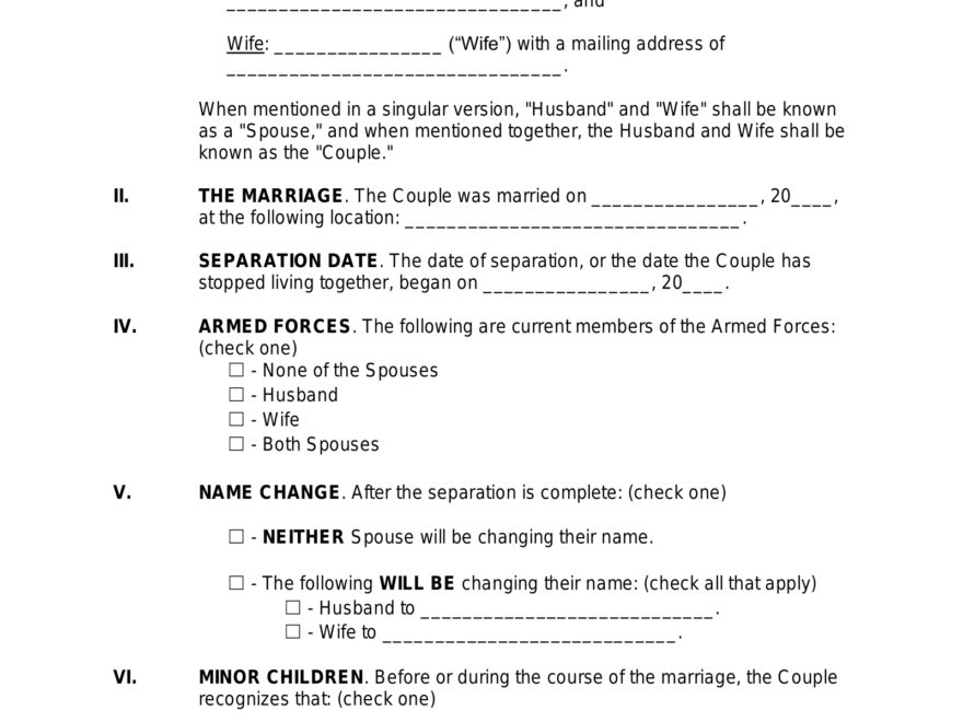 Free North Carolina Separation Agreement Template PDF Word EForms