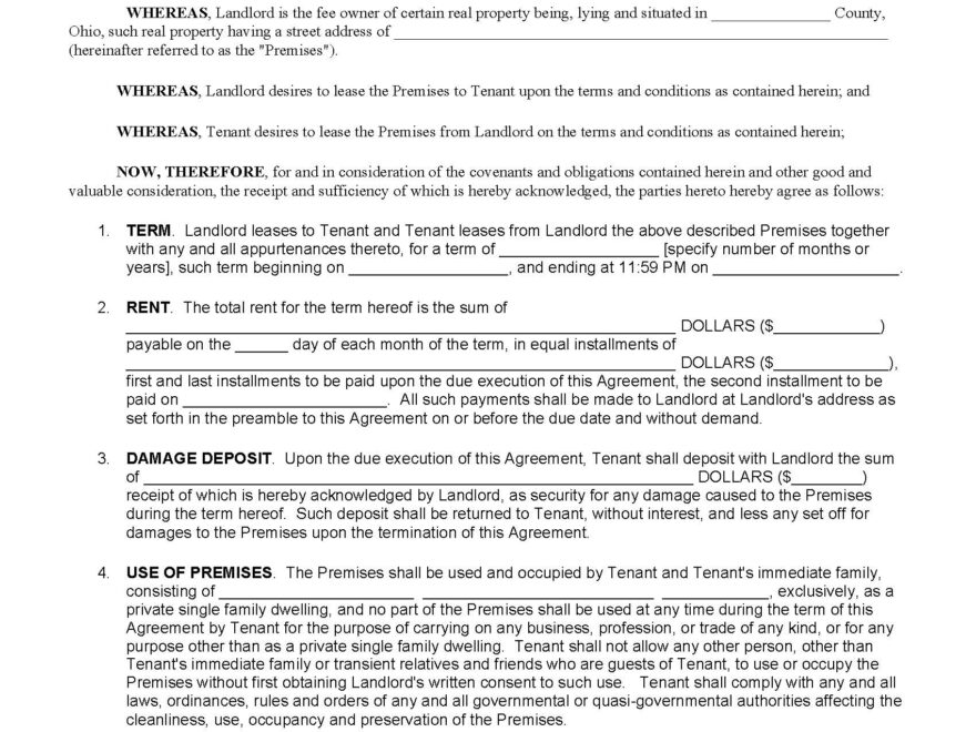 Free Ohio Standard Residential Lease Agreement Template PDF Word