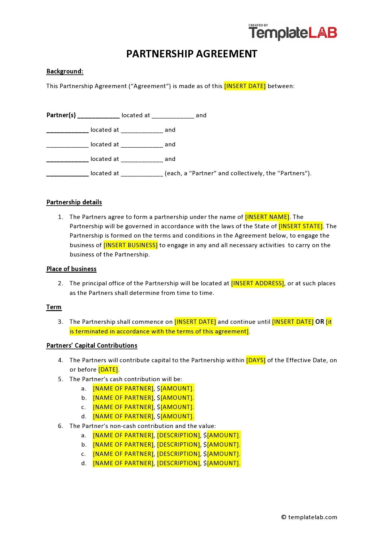 Printable General Partnership Agreement Template 2025