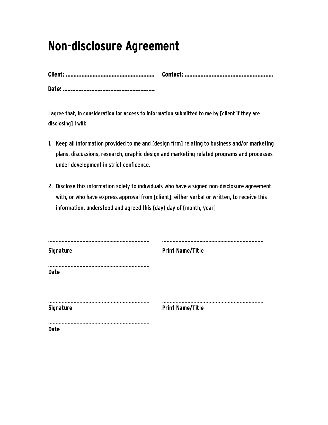 Free Patent Invention Non Disclosure Agreement Nda Pdf Word 