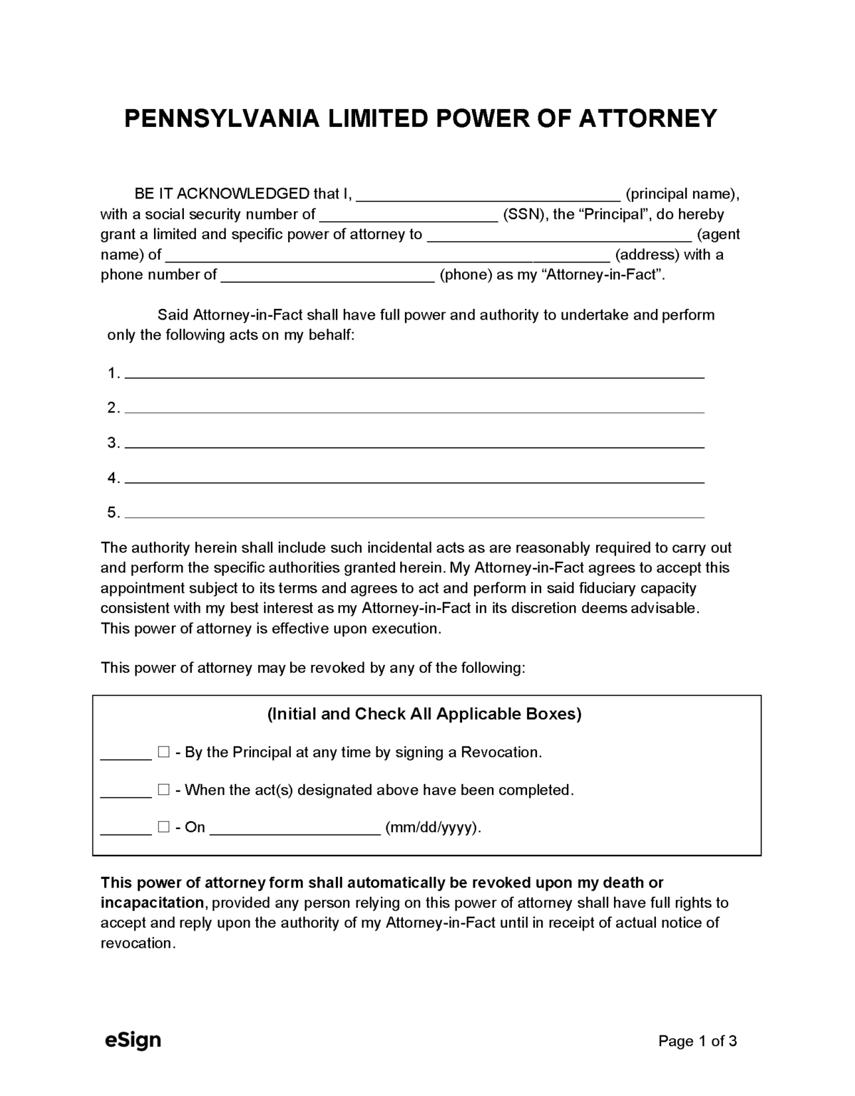 Free Pennsylvania Power Of Attorney Forms 10 PDF Word