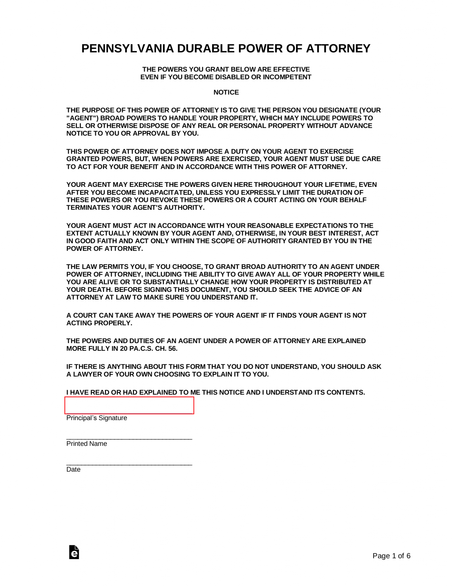 Pennsylvania Power Of Attorney Form 2025 Printable