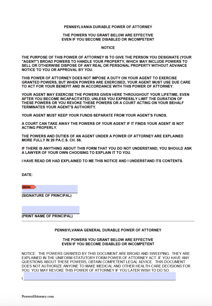 Free Pennsylvania Power Of Attorney Forms PDF Templates