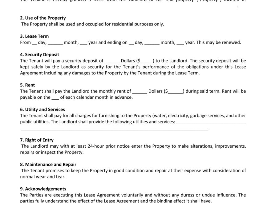 Free Printable Basic Rental Agreement Fillable Free Printable Lights